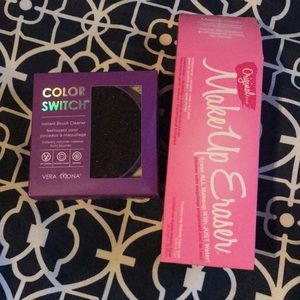 Color switch brush cleaner and makeup eraser